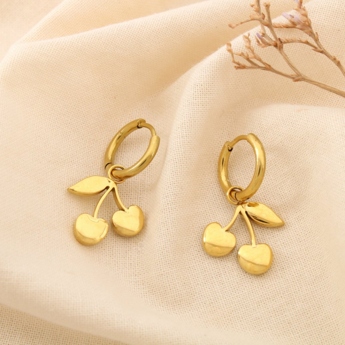 Boucles d'oreilles cerise mini-créole acier inox 0325174 doré