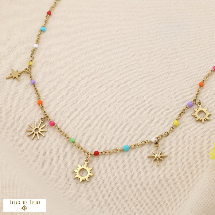 Collier chapelet bille émaillée étoile soleil acier 0125137 multi