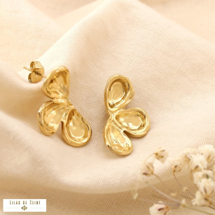 Boucles d’oreilles pétale sculpturale acier inox 0325123 doré