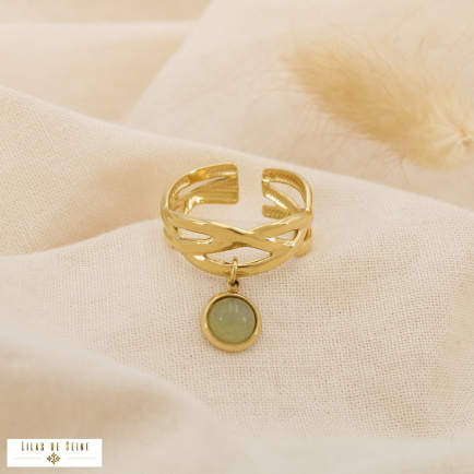 Bague acier entrelacé ajouré cabochon pierre/nacre 0425107 vert