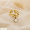 Bague acier entrelacé ajouré cabochon pierre/nacre 0425107 blanc