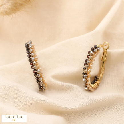 Boucles d’oreilles créole acier inoxydable cristal 0325086 marron