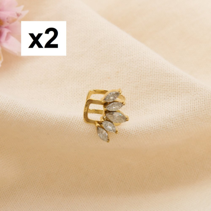 2 Bagues d'oreilles acier inox feuilles marquises 0325097 doré