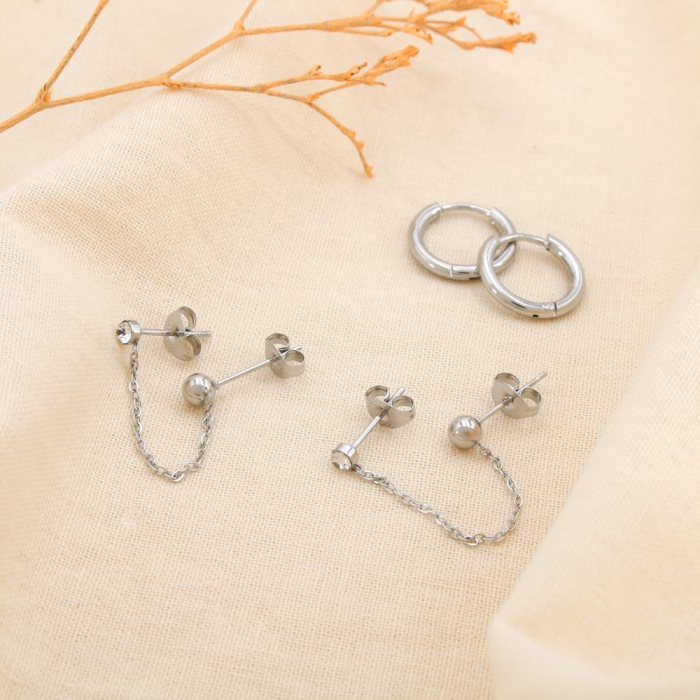 Ensemble bijoux d’oreilles acier inoxydable strass 0325111 argenté