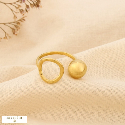 Bague acier inoxydable ajustable sphère anneau 0425054 doré
