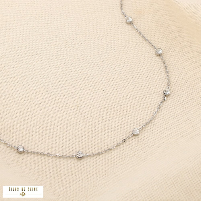 Collier acier inoxydable minimaliste strass 0125140 argenté