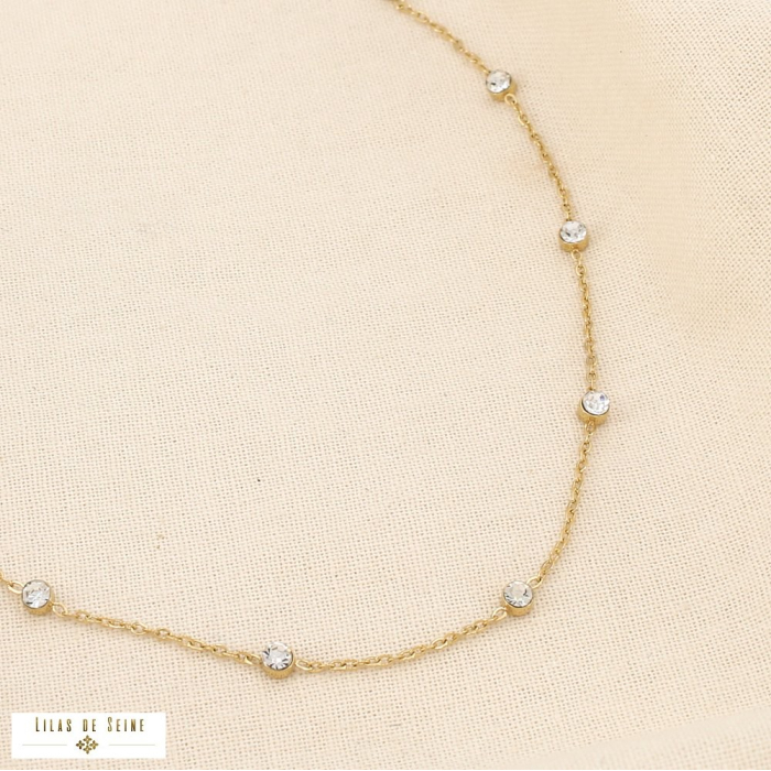 Collier acier inoxydable minimaliste strass 0125140 doré
