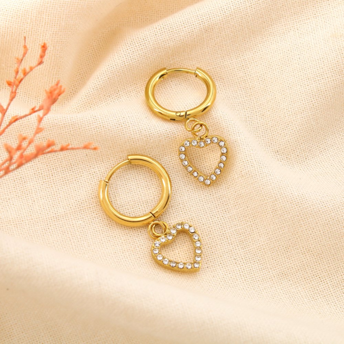Boucles d’oreilles coeur acier inoxydable strass 0325182 doré