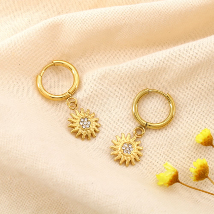 Boucles d’oreilles soleil minimaliste acier strass 0325183 doré