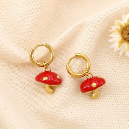 Boucles d’oreilles mini champignon acier inox émail 0325184 rouge
