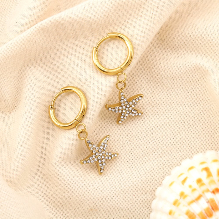 Boucles d’oreilles mini étoile de mer acier strass 0325187 doré