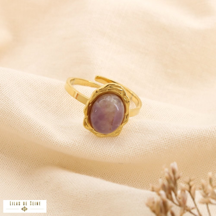 Bague acier inoxydable cabochon ovale pierre/nacre 0425010 violet