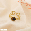 Bague acier inox maille marine cabochon rond pierre/nacre 0425015 marron