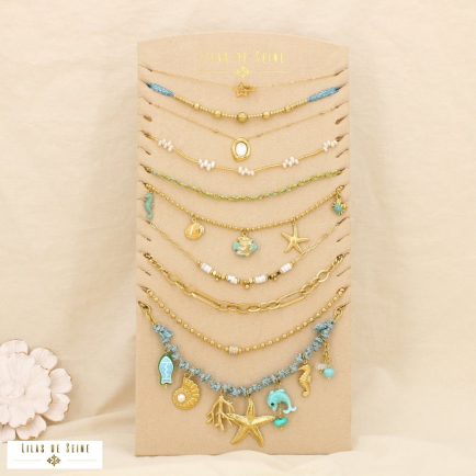 Ensemble 10 colliers acier marin nuance bleu 0125177 bleu