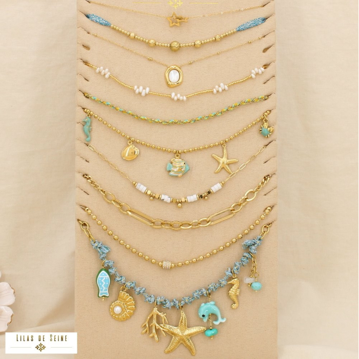 Ensemble 10 colliers acier marin nuance bleu 0125177 bleu