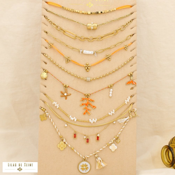 Ensemble 10 colliers acier marin nuance orange 0125176 orange