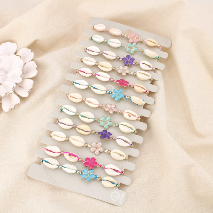 Set 12 bracelets coulissant coquillage fleur émail 0225243 multi