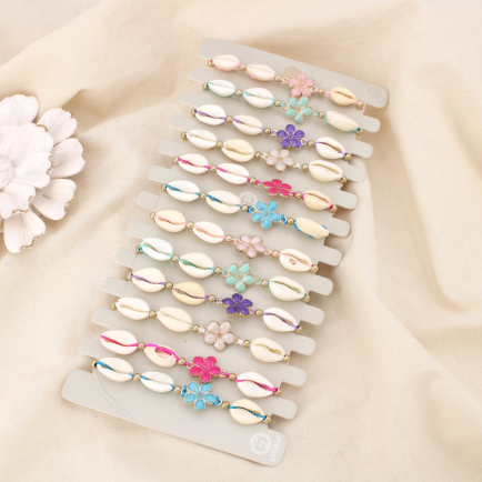 Set 12 bracelets coulissant coquillage fleur émail 0225243 multi