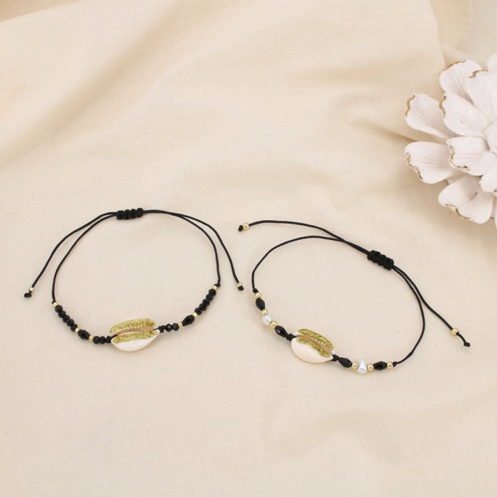 Set 12 bracelets coulissant coquillage cristal 0225244 noir