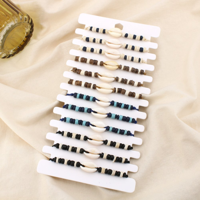 Set 12 bracelets coulissant coquillage bois 0225251 multi