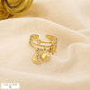 Bague acier multi rang breloque soleil étoile lune 0425091 doré