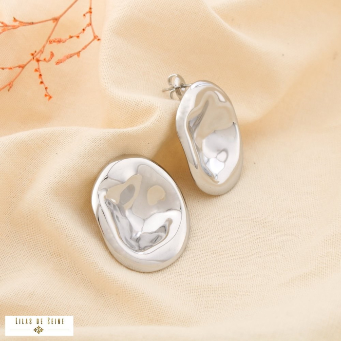 Boucles d’oreilles acier inoxydable martelé 0325149 argenté