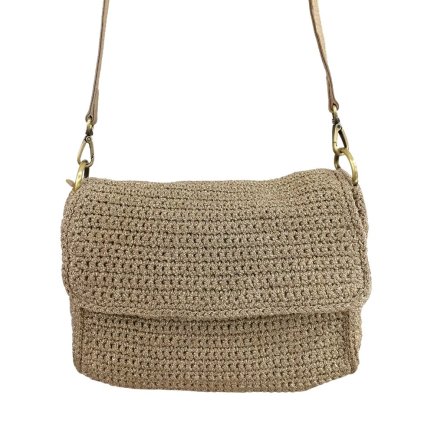 Sac souple à bandoulière fils tressé polyester métallisé bandoulière cuir 0922552 beige gold