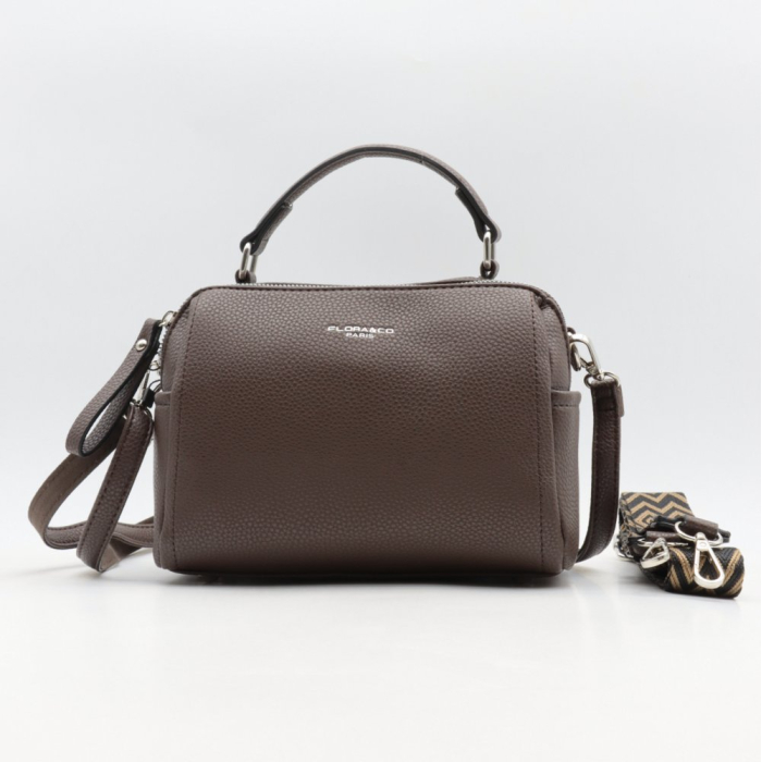 Sac simili-cuir Flora&Co grainé 2 compartiments 2 bandoulières 0923028 marron chocolat