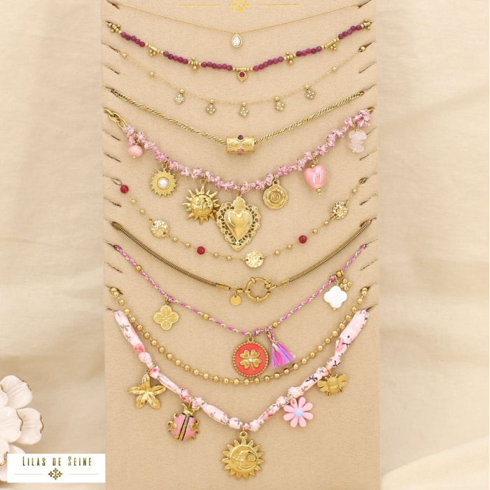 Ensemble 10 colliers acier bohème floral nuance rose 0125182 rose