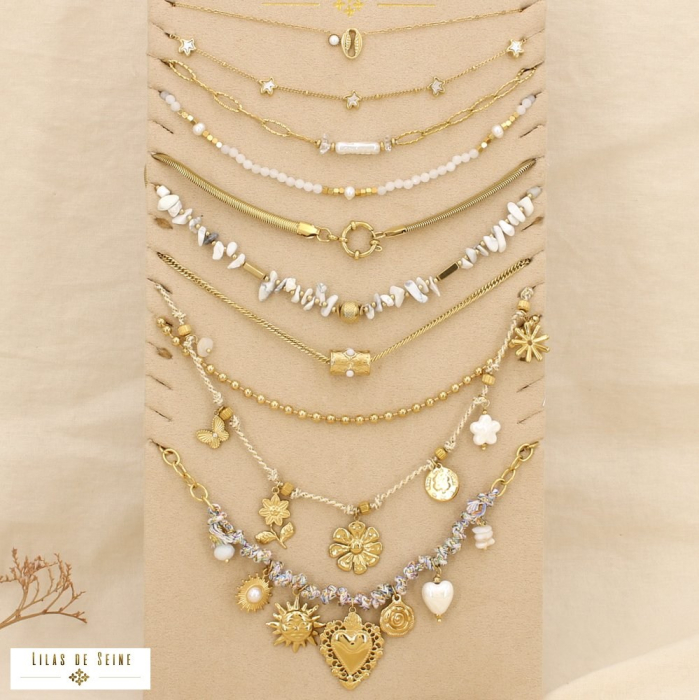 Ensemble 10 colliers acier breloques nuance blanche 0125183 blanc