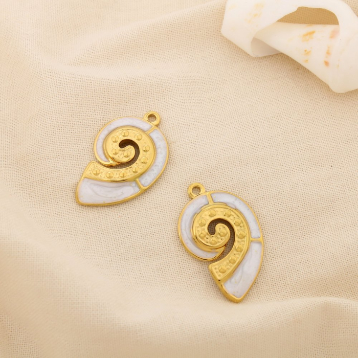 2 Charms breloques marin escargot de mer acier émail 0625124 blanc