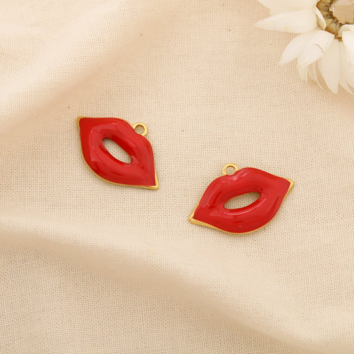 2 Breloques pendentif lèvres rouges acier inoxydable 0625129 rouge