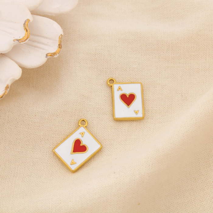 2 Breloques pendentif carte As de Cœur acier inox 0625132 rouge