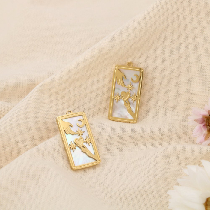 2 Breloques pendentif double face acier nacre 0625121 blanc