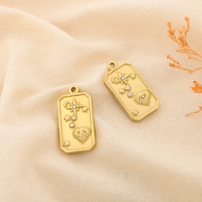 2 Pendentifs acier strass charm œil étoile lune cœur 0625125 doré