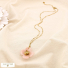 Collier acier inoxydable fleur résine marbrée 0125188 rose