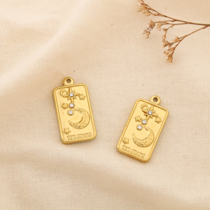 2 Pendentifs acier charm étoile lune "THE STARS" 0625128 doré