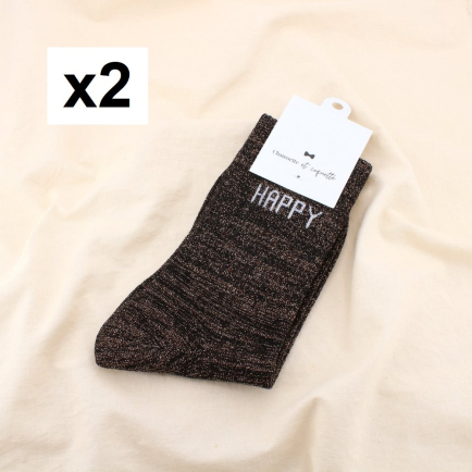 2 paires chaussettes à paillettes message HAPPY 0625082 noir