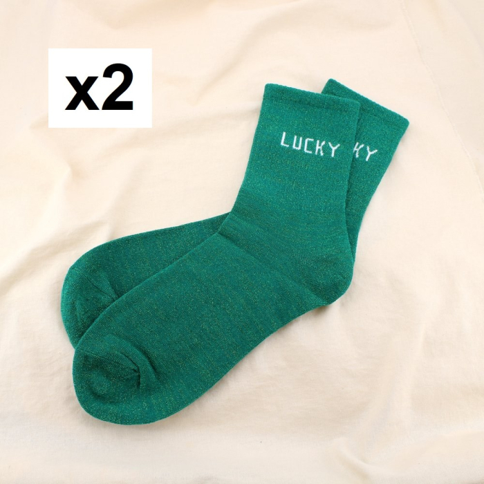 2 paires chaussettes à paillettes message LUCKY 0625083 vert