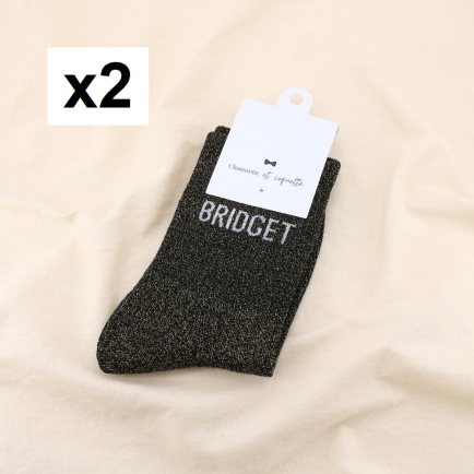 2 paires chaussettes à paillettes message BRIDGET 0625085 noir