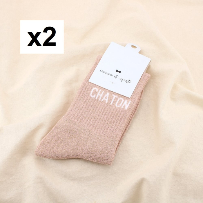 2 paires chaussettes à paillettes message CHATON 0625089 rose