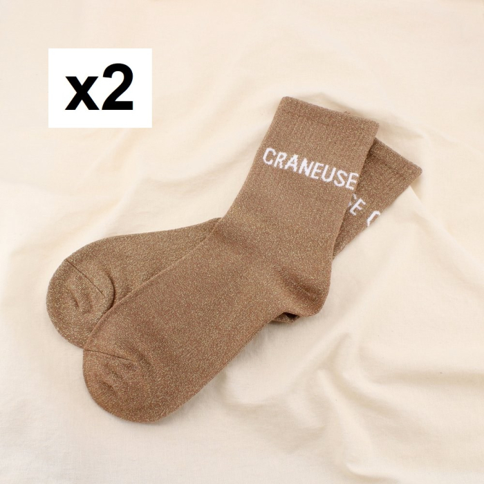 2 paires chaussettes à paillettes message CRANEUSE 0625088 orange foncé