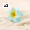 2 Pinces à cheveux fleur plumeria acrylique 0625072 bleu ciel