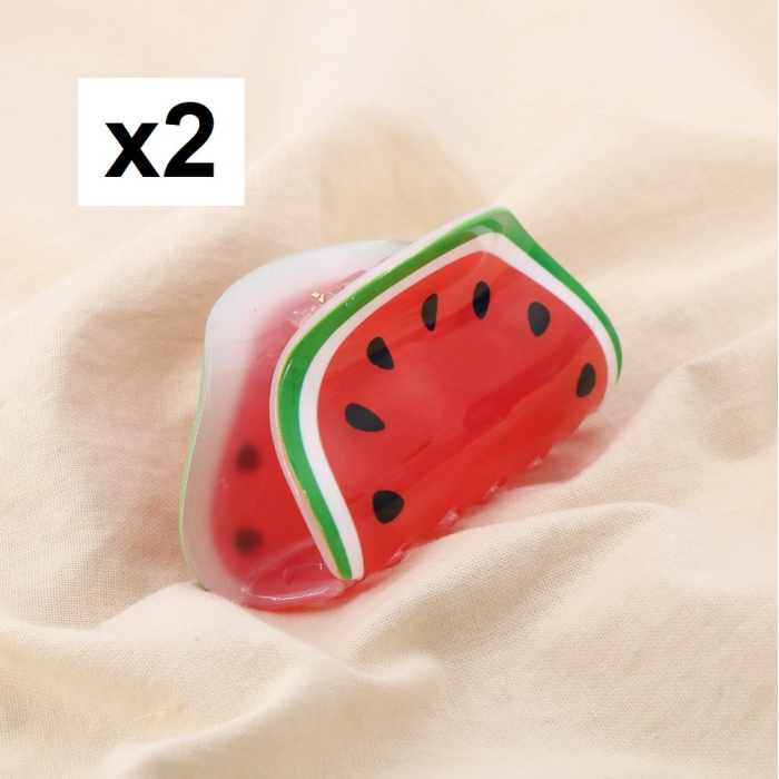 2 Barrettes à cheveux pastèque résine 0625137 rouge