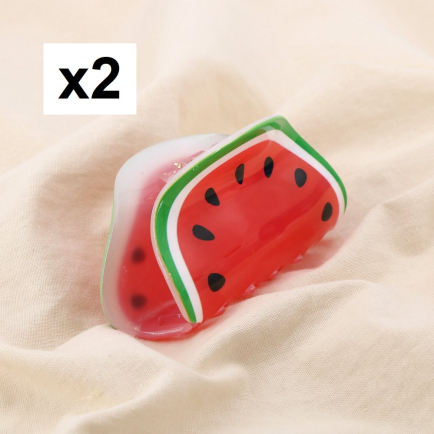 2 Barrettes à cheveux pastèque résine 0625137 rouge