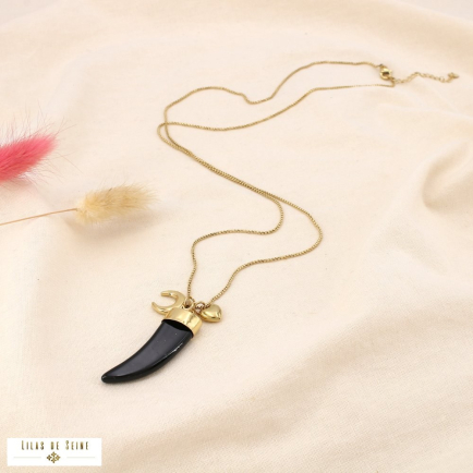 Collier acier inoxydable résine corne lune coeur 0125190 noir