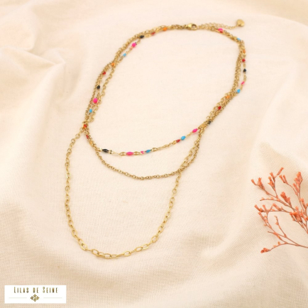 Collier 3 Rangs acier inoxydable résine 0125191 multi