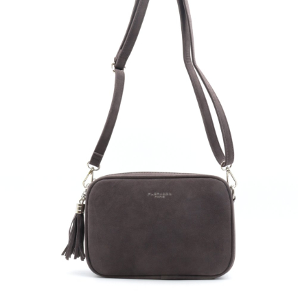 Sac à bandoulière Flora&Co simili-cuir façon daim pompon 0925505 gris foncé