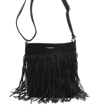 Sac à bandoulière Flora&Co simili-cuir façon daim franges 0925507 noir