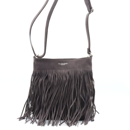 Sac à bandoulière Flora&Co simili-cuir façon daim franges 0925507 gris foncé